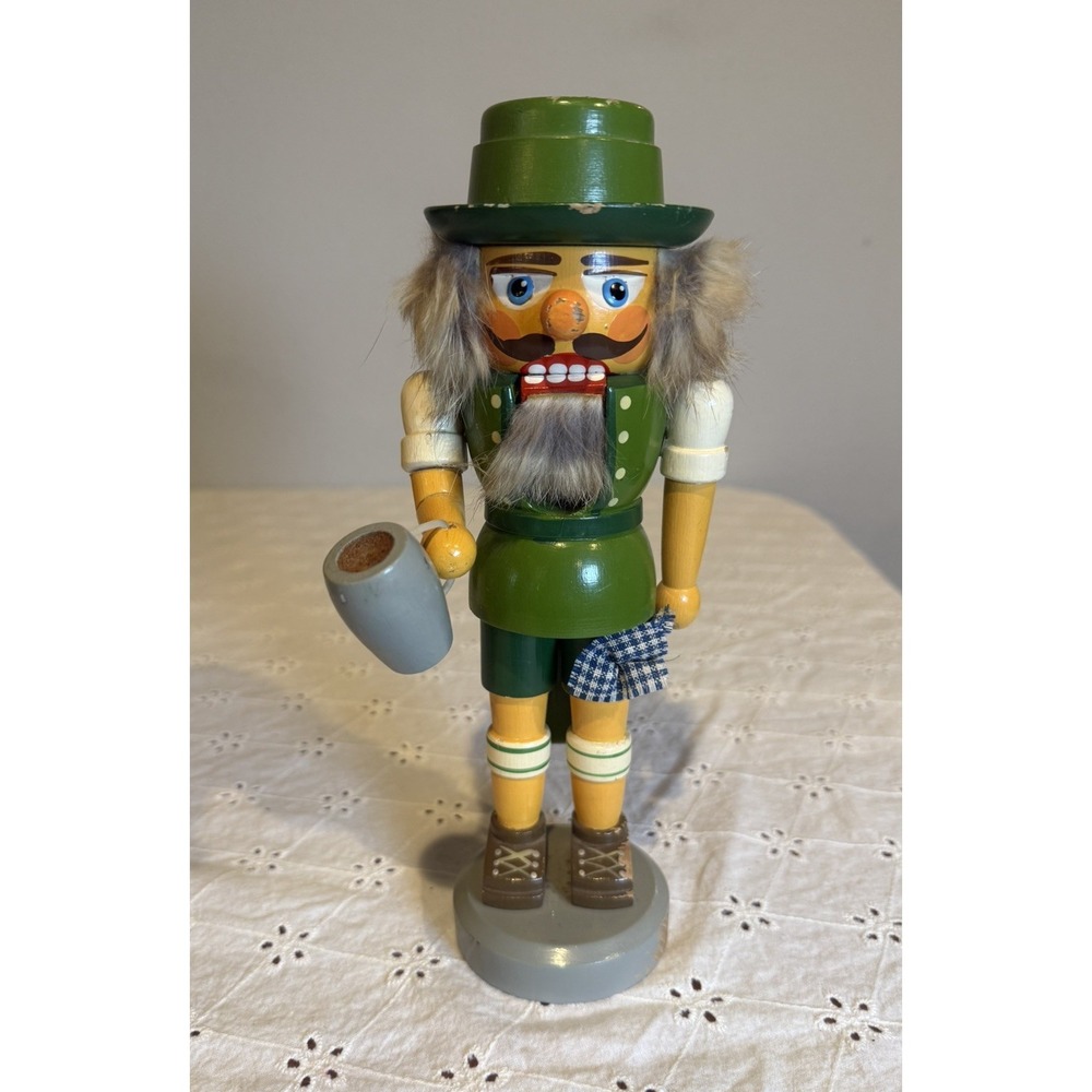 Vintage Wooden BavarianGerman Nutcracker‎ Figurine Beer Mug 10" Tall